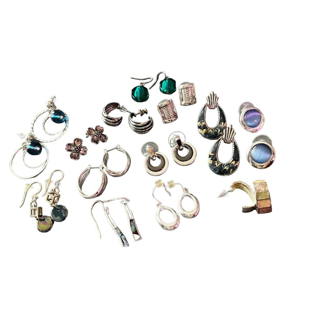 Earrings Silver Tone Beaded Hoops Lot